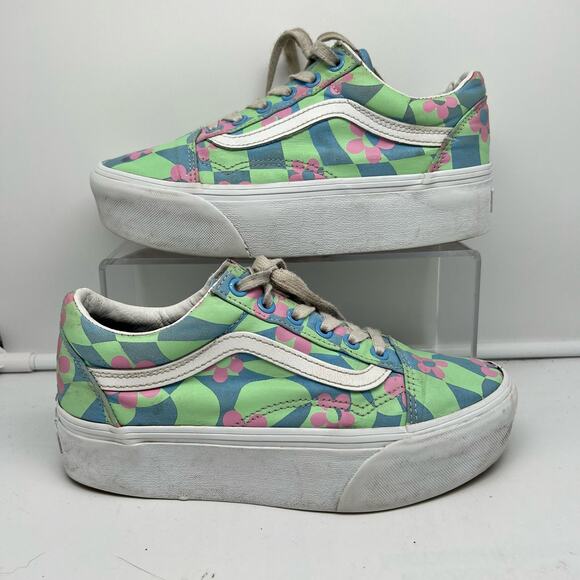 VANS Shoes Womens 7 Old Skool Stacked Platform Checkered Floral Canvas Sneakers - Picture 1 of 11